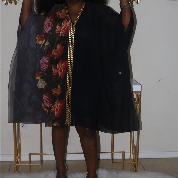 floral Batwing gold chain link detail Dress - Picture 4 of 7